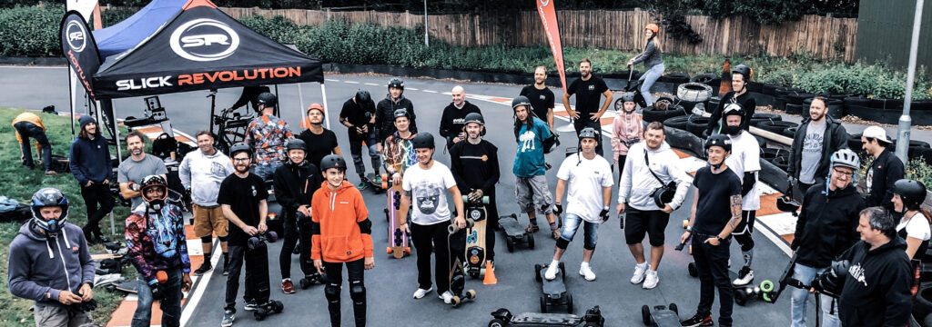 Electric skate board crew at Brighton Karting